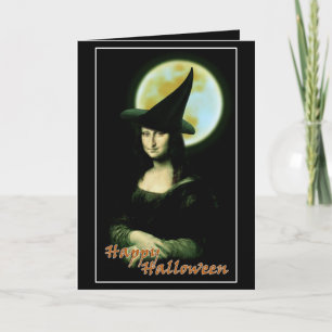 Witch Mona Lisa Halloween Full Moon Card
