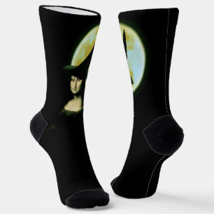 Witch Mona Lisa Halloween Full Moon Socks