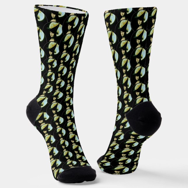 Witch Mona Lisa Halloween Full Moon Socks (Angled)