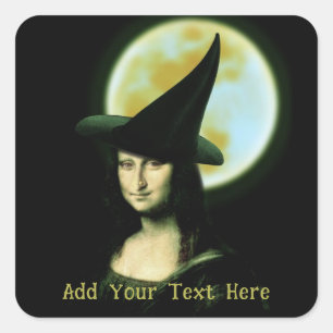Witch Mona Lisa Halloween Full Moon Square Sticker
