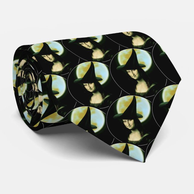 Witch Mona Lisa Halloween Full Moon Tie (Rolled)