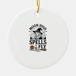 Witch Moon Shirt Vintage Engraving Halloween Tee_1 Ceramic Tree Decoration