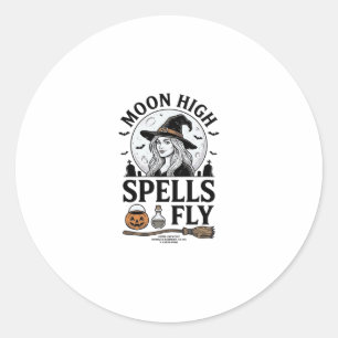 Witch Moon Shirt Vintage Engraving Halloween Tee_1 Classic Round Sticker
