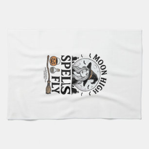 Witch Moon Shirt Vintage Engraving Halloween Tee_1 Tea Towel