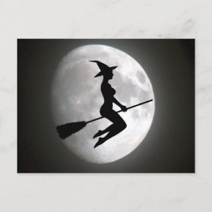 Witch On a Broom Against the Moon Postcard