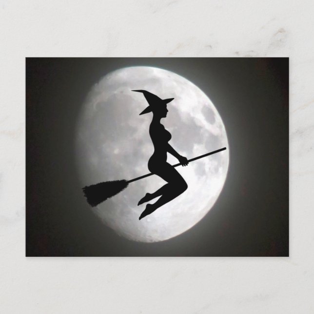 Witch On a Broom Against the Moon Postcard (Front)