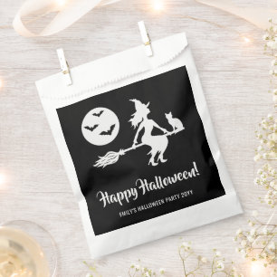 Witch On A Broom Black And White Happy Halloween Favour Bags