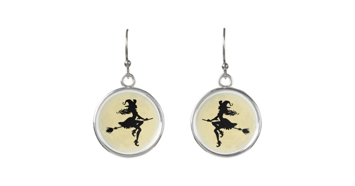 Witch on a broom earrings Zazzle