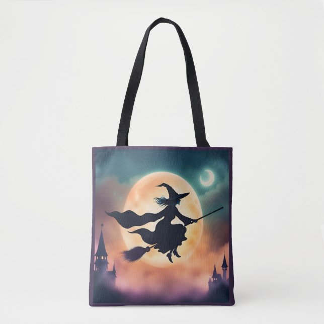 Witch on a Broom Halloween  Tote Bag (Front)