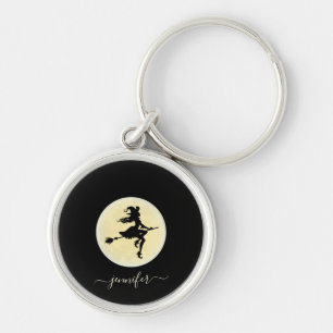 Witch on a broom personalised key ring