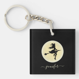 Witch on a broom personalised key ring