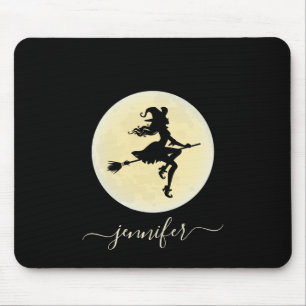 Witch on a broom personalised mouse mat
