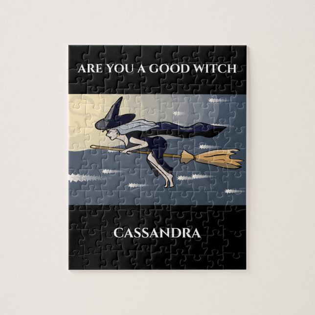 Witch on a broom puzzle.  Custom name. Jigsaw Puzzle (Vertical)
