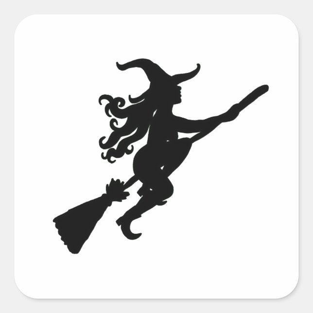 Witch on a Broom Silhouette Square Sticker (Front)