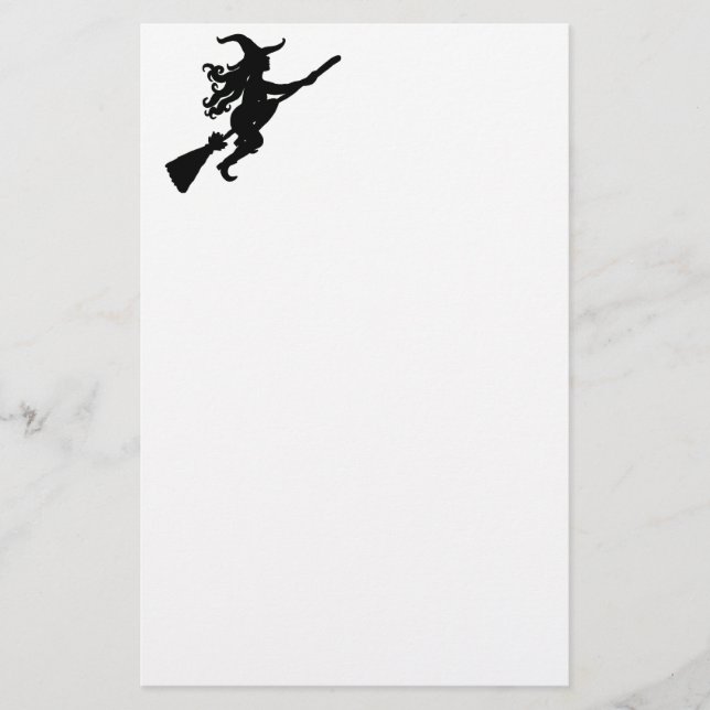 Witch on a Broom Silhouette Stationery (Front)