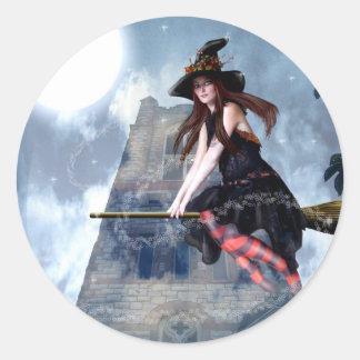 Witch on a Broom (Stickers) Classic Round Sticker