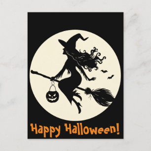 Witch on a Broomstick Halloween Postcard