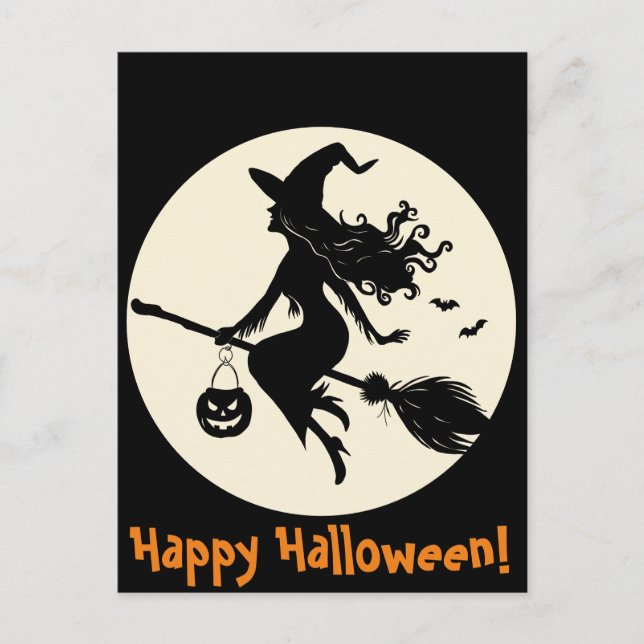 Witch on a Broomstick Halloween  Postcard (Front)