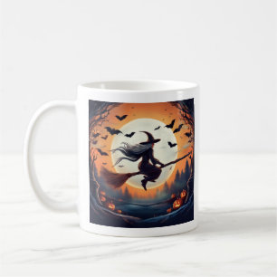  Witch on a Broomstick in the Moonlight with Bats  Coffee Mug