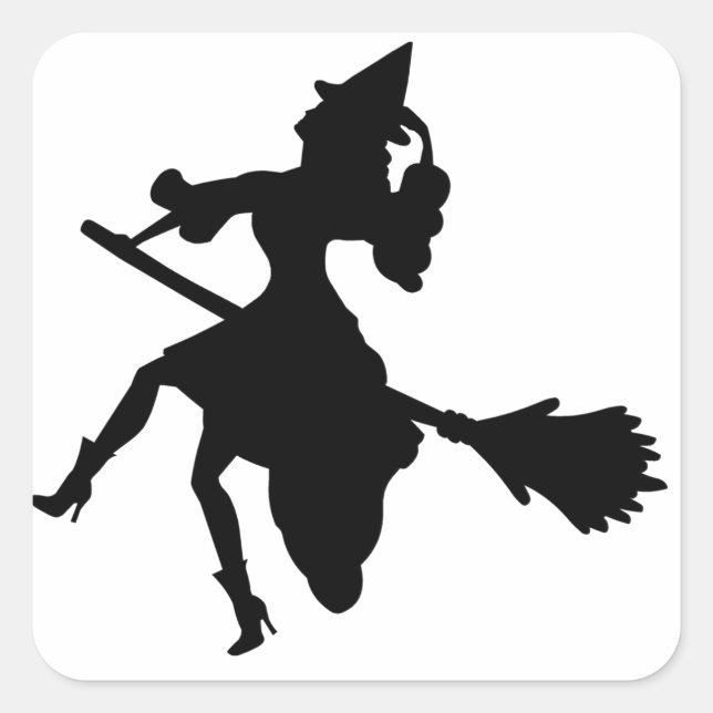 Witch on a Brromstick Square Sticker (Front)