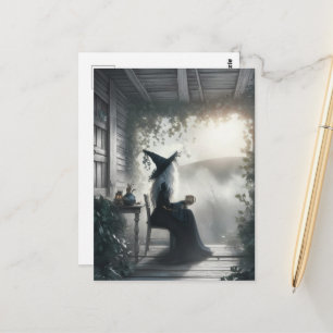 Witch on a Porch With Coffee Postcard