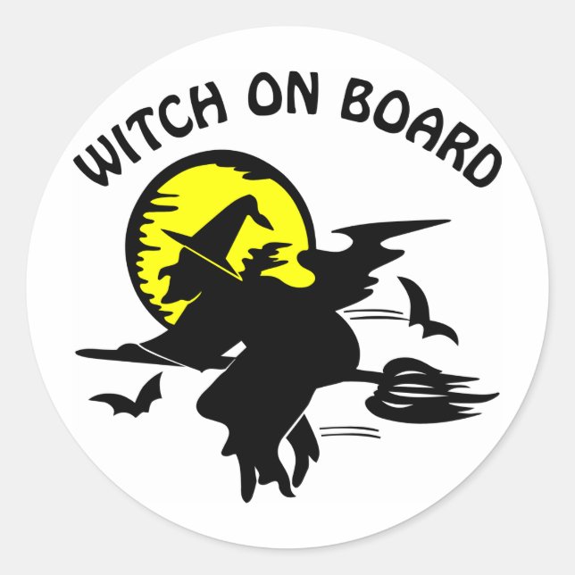Witch On Board Classic Round Sticker (Front)
