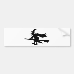 witch on broom bumper sticker