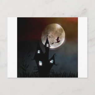 Witch on Broom Flying Over Your House Postcard