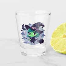 Witch on Broom Halloween Cute Cartoon Moon Bats