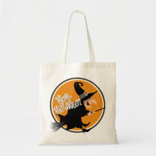 Witch on Broom Halloween Tote Bag