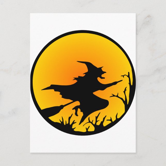 Witch On Broom Postcard (Front)