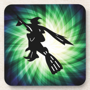 Witch on Broom Silhouette Coaster