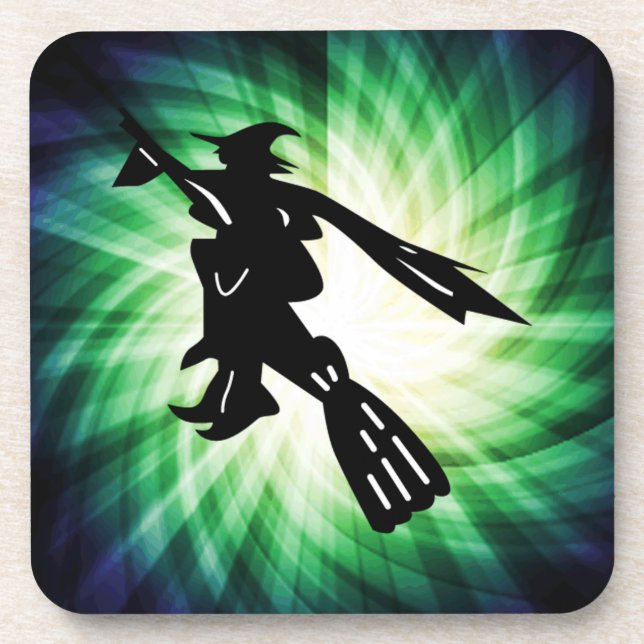 Witch on Broom Silhouette Coaster (Front)