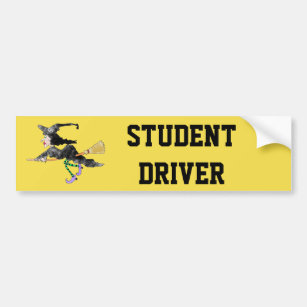 WItch On Broom Student Driver Bumper Sticker