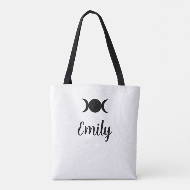 witch on broom & triple moon customisable Tote Bag (Back)