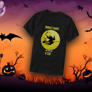 Witch On Broom With Cat T-Shirt