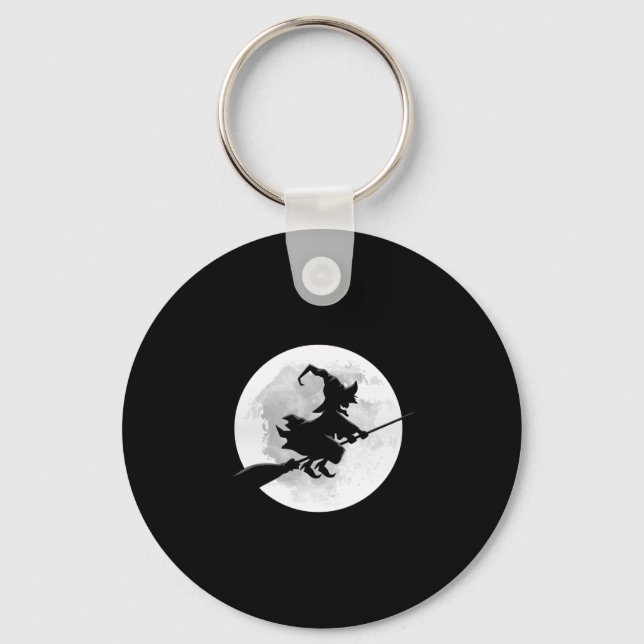 Witch on broom with full moon funny design for key ring (Front)