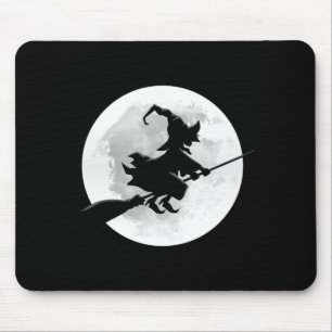 Witch on broom with full moon funny design for mouse mat