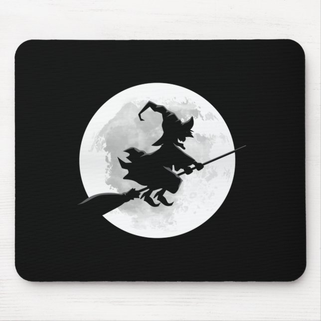 Witch on broom with full moon funny design for mouse mat (Front)