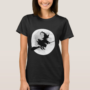 Witch on broom with full moon funny design for T-Shirt