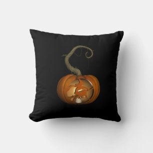Witch on Broomstick Carved Pumpkin Throw Pillow