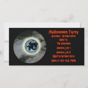 Witch On Broomstick Halloween Party Invite