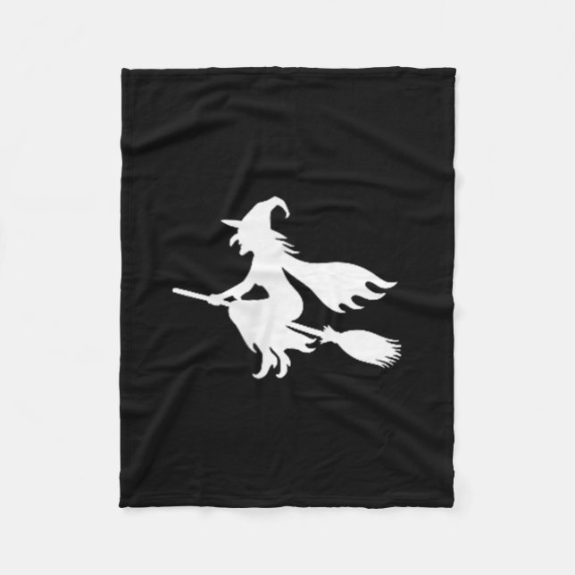 Witch On Broomstick Halloween Subtle Minimal Funny Fleece Blanket (Front)