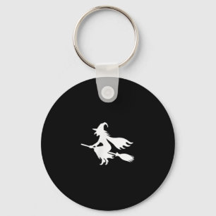 Witch On Broomstick Halloween Subtle Minimal Funny Key Ring