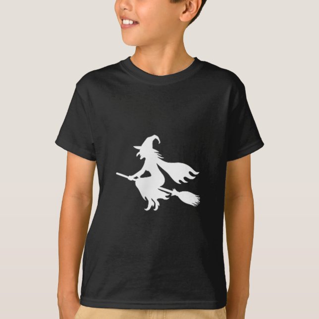 Witch On Broomstick Halloween Subtle Minimal Funny T-Shirt (Front)