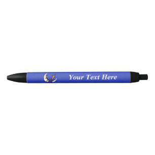 Witch On Crescent Moon Black Cat Stars Halloween Ink Pen