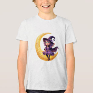 Witch on Crescent Moon Halloween Magical Fantasy Tri-Blend Shirt