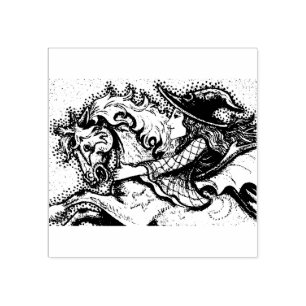 WITCH ON ENCHANTED HORSE, HALLOWEEN RUBBER STAMP