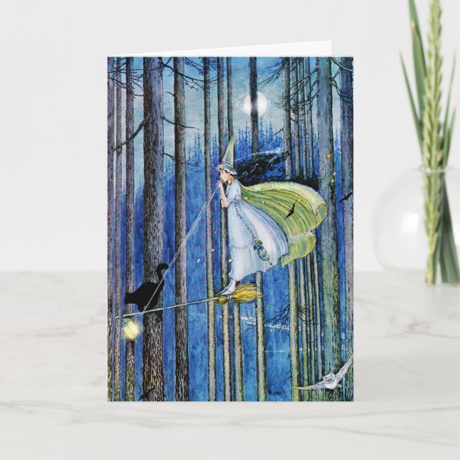 Witch on Her Broom Stick Card (Front)
