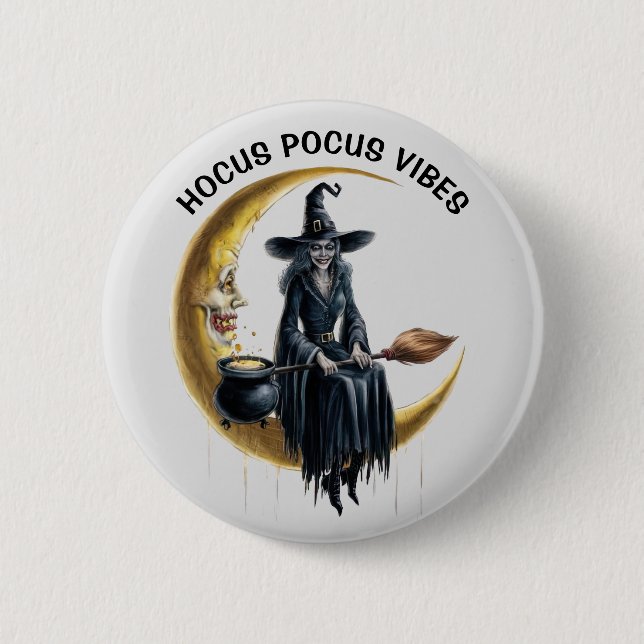 Witch on the Moon 6 Cm Round Badge (Front)